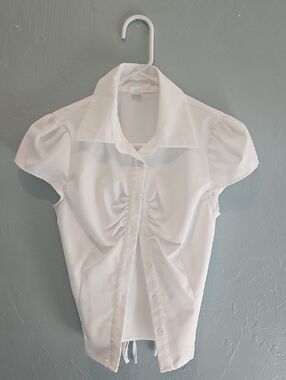 Women’s White Ruched Button-Up Top
